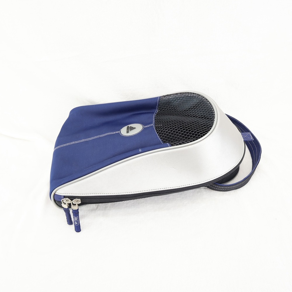 Adidas Vintage Blue Silver Mesh Ventilated Shoe Bag Travel Case Zippered Carry
